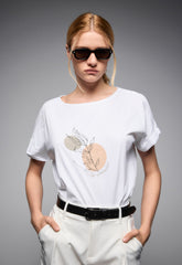 T-SHIRT ΜΕ ΤΥΠΩΜΑ ''CIRCLE WITH LEAF''-ΛΕΥΚΟ