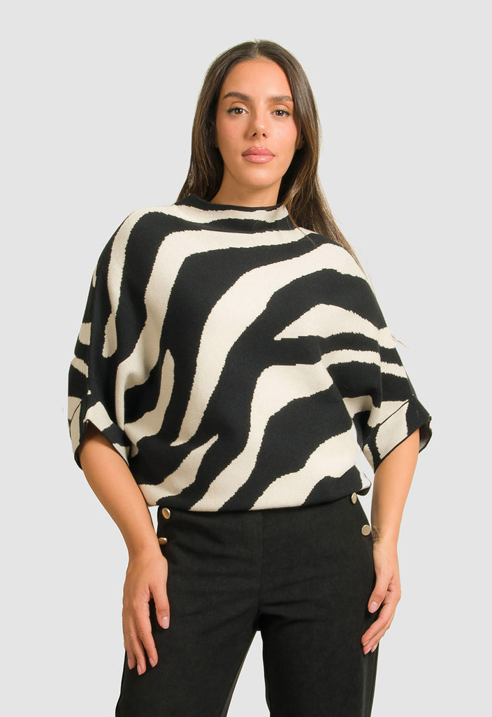 ΠΛΕΚΤΟ ANIMAL PRINT ME 3/4 ΜΑΝΙΚΙ-ΜΑΥΡΟ