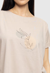 T-SHIRT ΜΕ ΤΥΠΩΜΑ ''CIRCLE WITH LEAF''-ΜΠΕΖ
