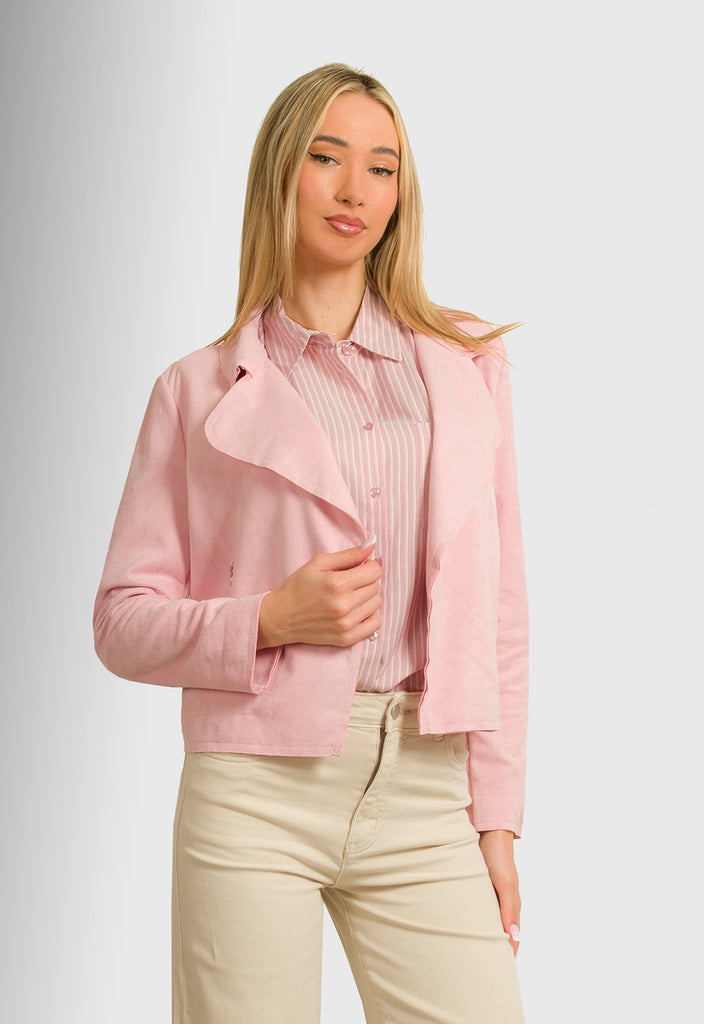 JACKET CROP SUEDE - ΡΟΖ