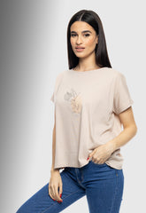 T-SHIRT ΜΕ ΤΥΠΩΜΑ ''CIRCLE WITH LEAF''-ΜΠΕΖ