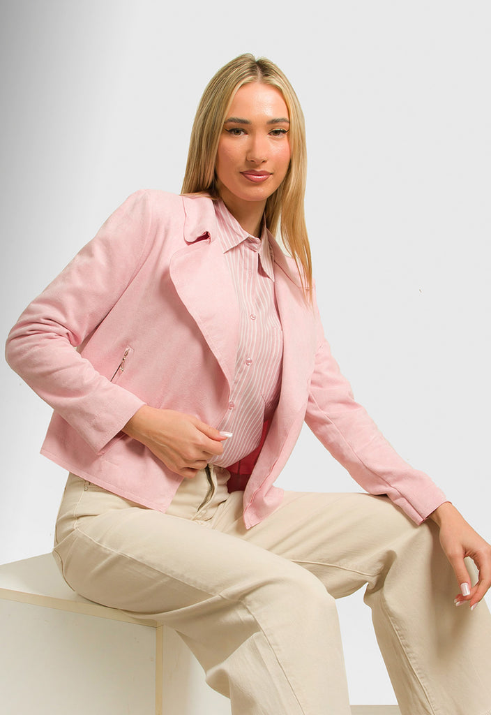 JACKET CROP SUEDE - ΡΟΖ