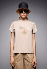 T-SHIRT ΜΕ ΤΥΠΩΜΑ ''CIRCLE WITH LEAF''-ΜΠΕΖ