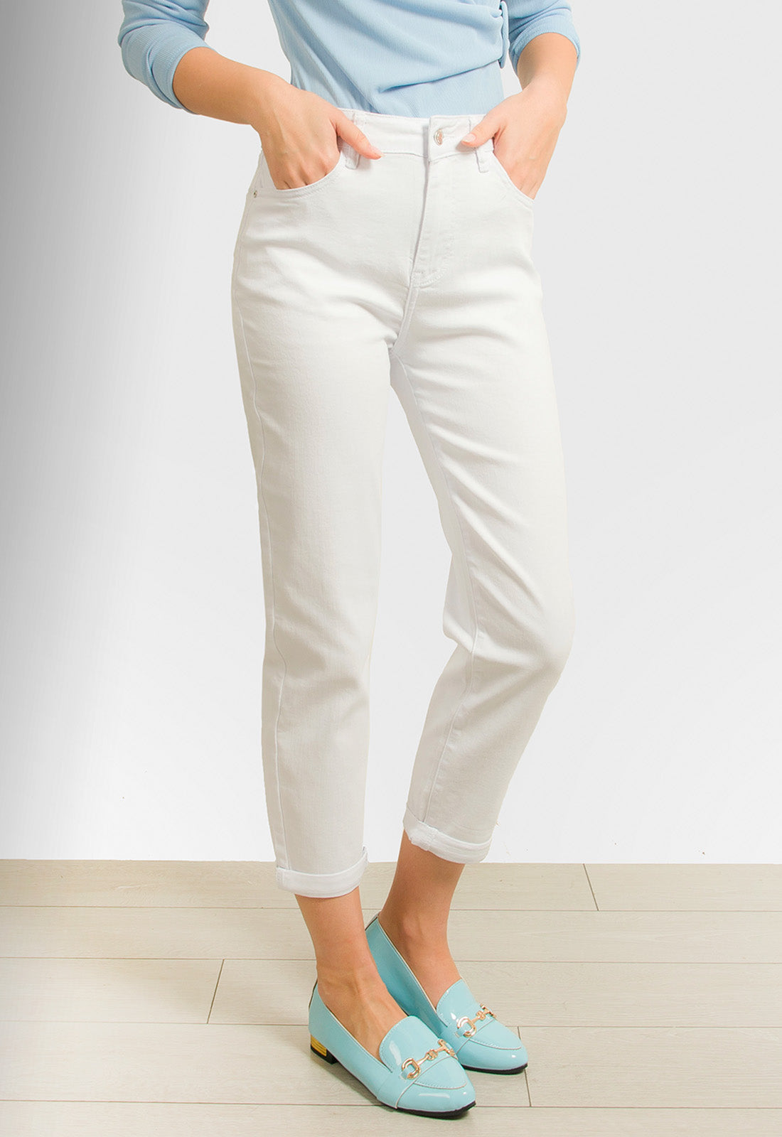 ΠΑΝΤΕΛΟΝΙ ΤΖΙΝ DENIM MOM FIT-ΛΕΥΚΟ