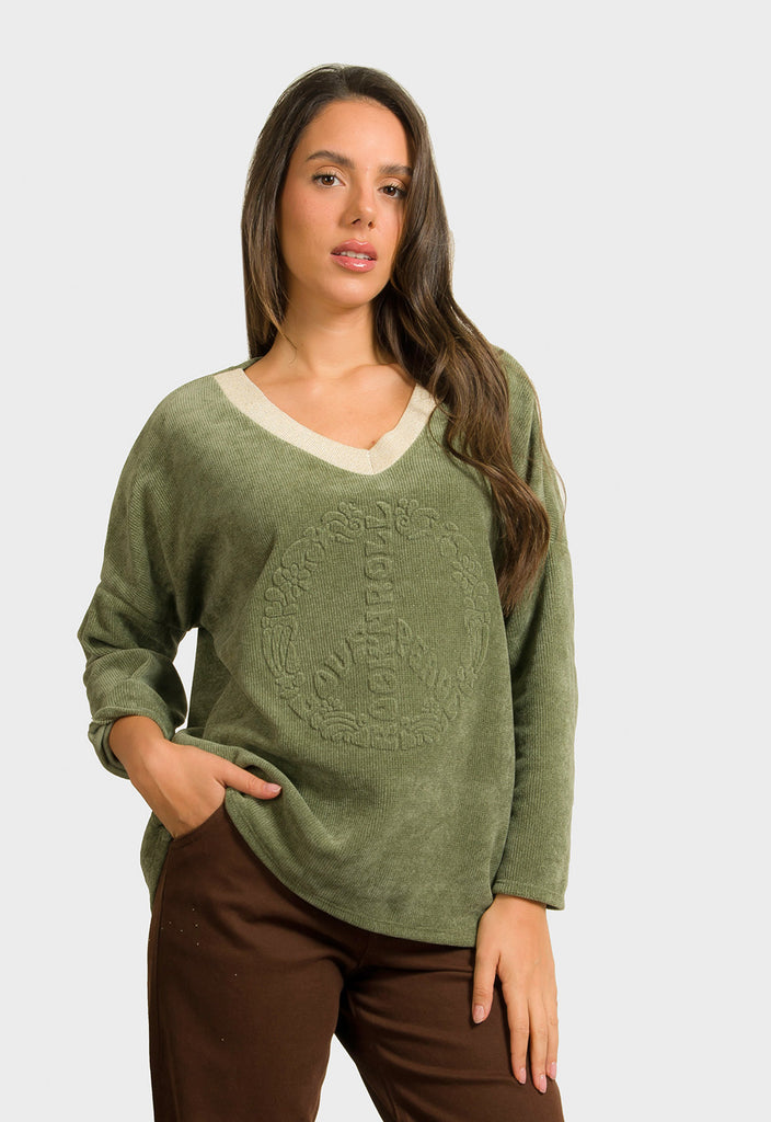 ΜΠΛΟΥΖΑ ΣΕΝΙΛ ΜΕ ΑΝΑΓΛΥΦΗ ΣΤΑΜΠΑ-ΧΑΚΙ