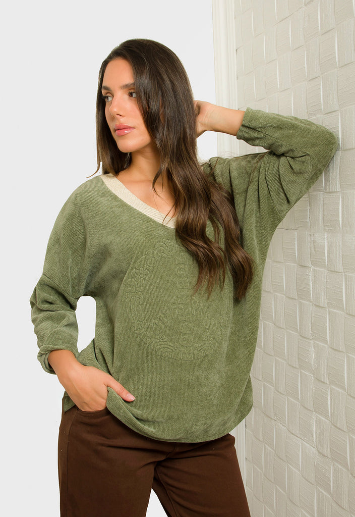 ΜΠΛΟΥΖΑ ΣΕΝΙΛ ΜΕ ΑΝΑΓΛΥΦΗ ΣΤΑΜΠΑ-ΧΑΚΙ