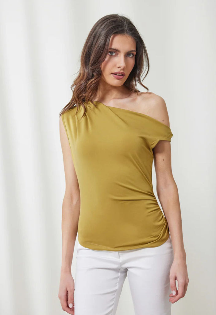 ΜΠΛΟΥΖΑ OFF SHOULDER ΜΕ ΣΟΥΡΕΣ-DUSTY LIME
