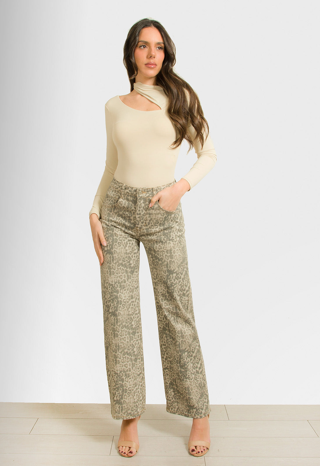 ΠΑΝΤΕΛΟΝΑ WIDE LEG ANIMAL PRINT-ΜΠΕΖ