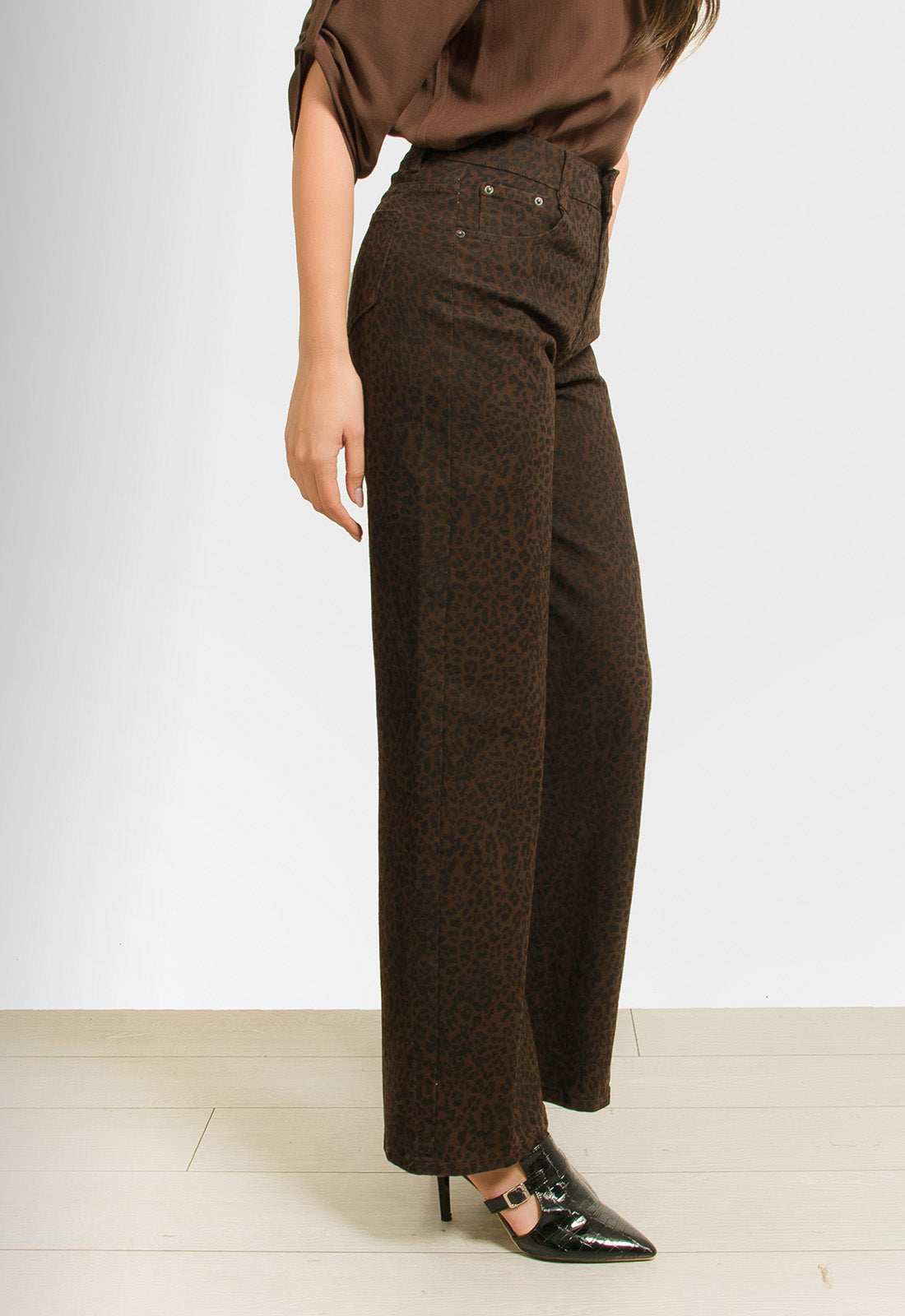 ΠΑΝΤΕΛΟΝΑ WIDE LEG ANIMAL PRINT-ΚΑΦΕ