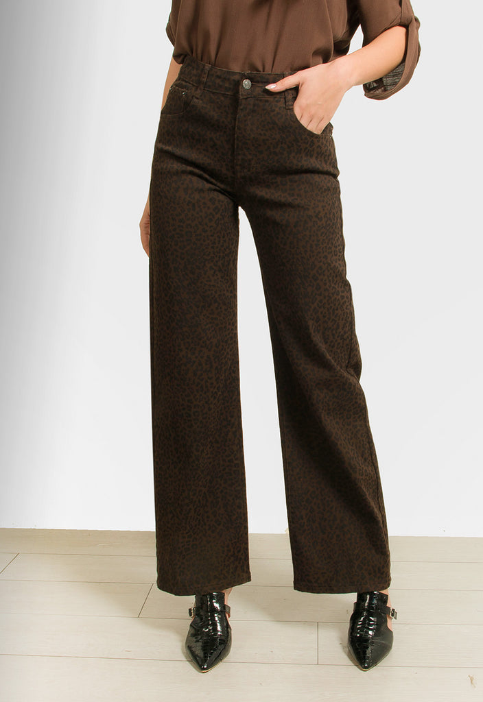 ΠΑΝΤΕΛΟΝΑ WIDE LEG ANIMAL PRINT-ΚΑΦΕ