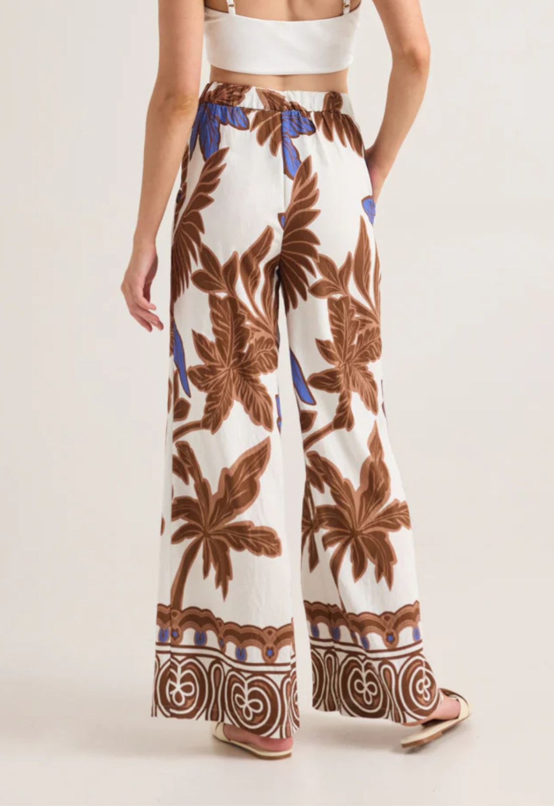ΠΑΝΤΕΛΟΝΑ WIDE LEG ΜΕ TROPICAL PRINT-ΚΑΦΕ
