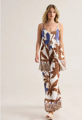 ΠΑΝΤΕΛΟΝΑ WIDE LEG ΜΕ TROPICAL PRINT-ΚΑΦΕ