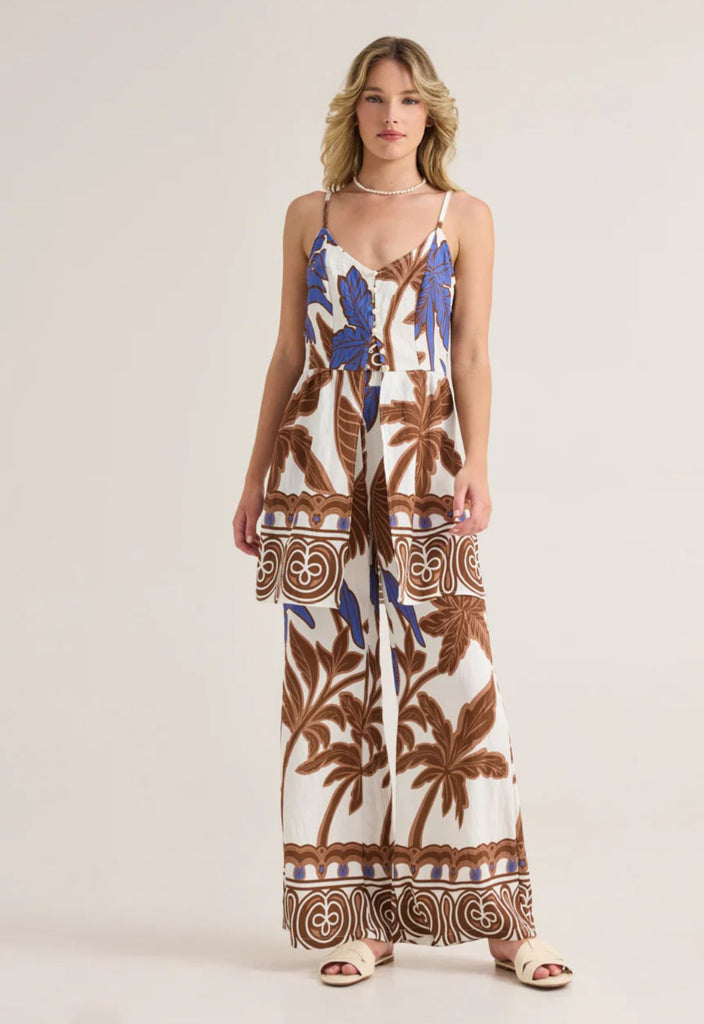 ΠΑΝΤΕΛΟΝΑ WIDE LEG ΜΕ TROPICAL PRINT-ΚΑΦΕ