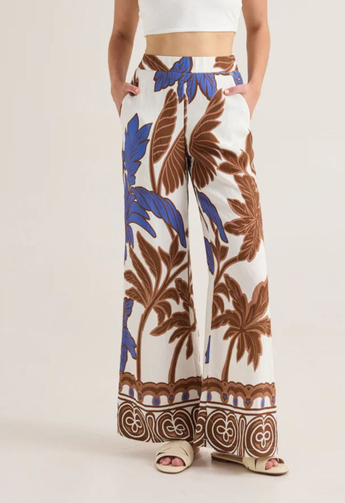 ΠΑΝΤΕΛΟΝΑ WIDE LEG ΜΕ TROPICAL PRINT-ΚΑΦΕ