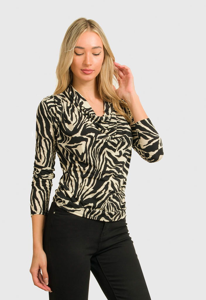 ΜΠΛΟΥΖΑ ΝΤΡΑΠΕ ANIMAL PRINT-ΜΑΥΡΗ