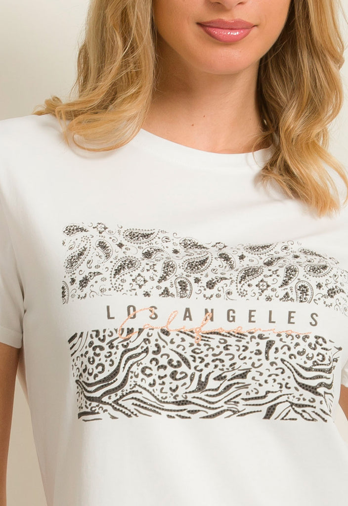 T-SHIRT ME ANIMAL PRINT ΣΤΑΜΠΑ-ΛΕΥΚΟ