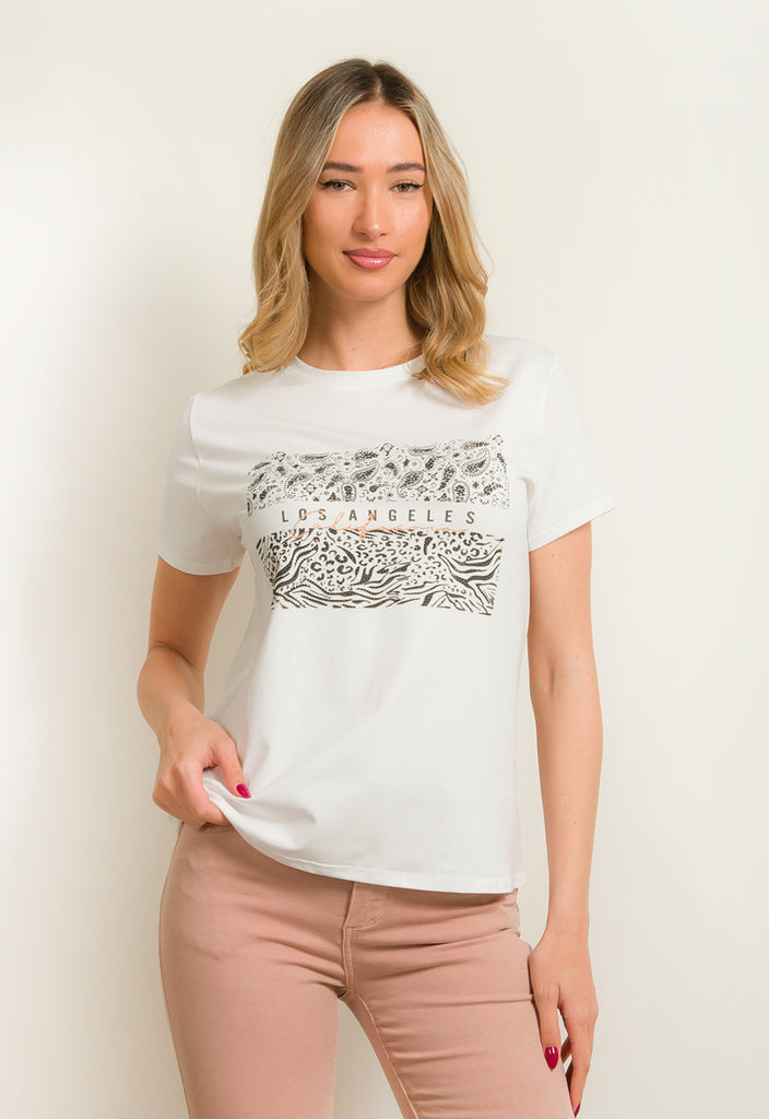 T-SHIRT ME ANIMAL PRINT ΣΤΑΜΠΑ-ΛΕΥΚΟ