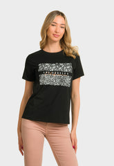 T-SHIRT ME ANIMAL PRINT ΣΤΑΜΠΑ-ΜΑΥΡΟ