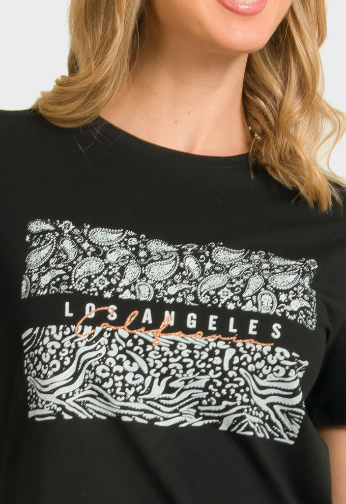 T-SHIRT ME ANIMAL PRINT ΣΤΑΜΠΑ-ΜΑΥΡΟ