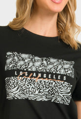 T-SHIRT ME ANIMAL PRINT ΣΤΑΜΠΑ-ΜΑΥΡΟ