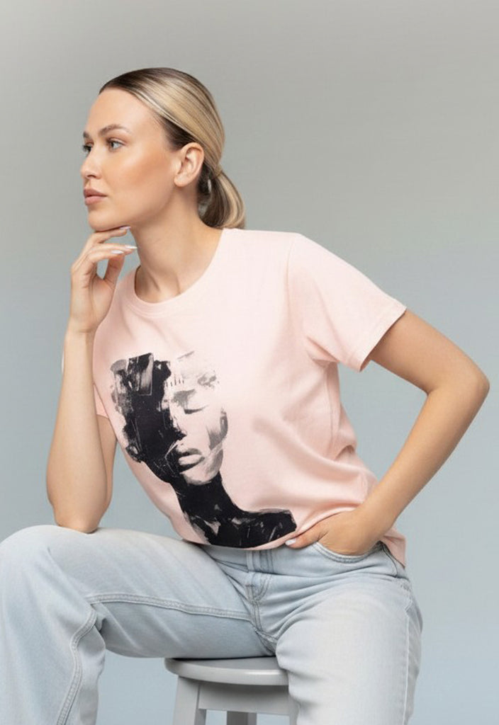 T-SHIRT ME ΤΥΠΩΜΑ ΠΡΟΣΩΠΟ-ΡΟΖ