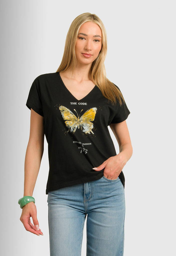 ΜΠΛΟΥΖΑ ΒΑΜΒΑΚΕΡΗ BUTTERFLY-ΜΑΥΡΟ
