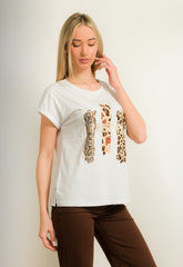 T-SHIRT ME ΣΤΑΜΠΑ ANIMAL PRINT-ΛΕΥΚΟ