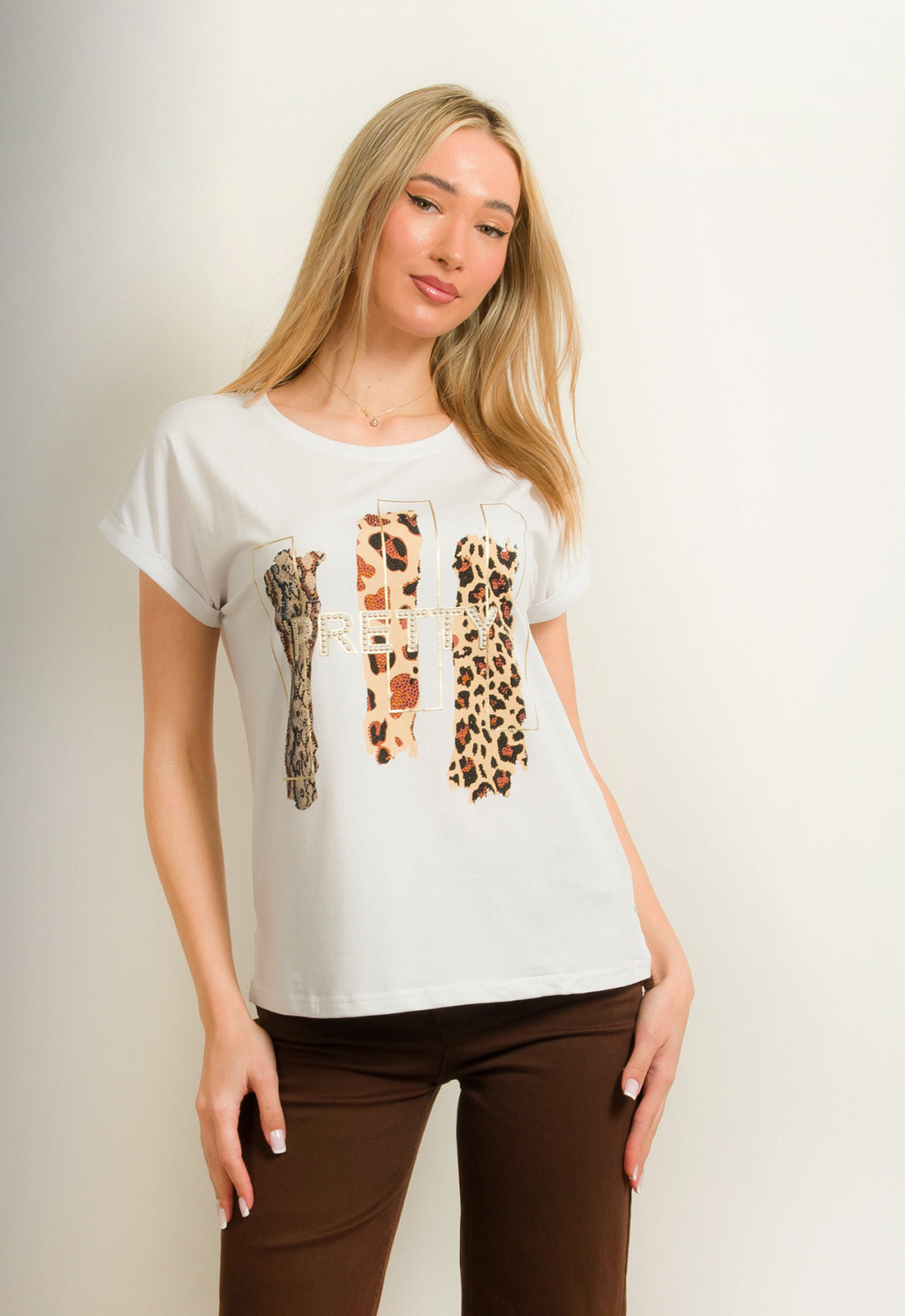T-SHIRT ME ΣΤΑΜΠΑ ANIMAL PRINT-ΛΕΥΚΟ