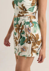 SKORT FLORAL ΜΕ ΔΕΣΙΜΟ ΣΤΟ ΠΛΑΪ-ΠΡΑΣΙΝΟ