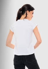 T-SHIRT ΒΑΜΒΑΚΕΡΟ ΜΕ ΤΥΠΩΜΑ "BISTON WAY"-ΛΕΥΚΟ