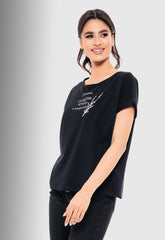 T-SHIRT ΒΑΜΒΑΚΕΡΟ ΜΕ ΤΥΠΩΜΑ KNOTS-ΜΑΥΡΟ