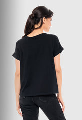 T-SHIRT ΒΑΜΒΑΚΕΡΟ ΜΕ ΤΥΠΩΜΑ KNOTS-ΜΑΥΡΟ