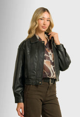 ΜΠΟΥΦΑΝ CROPPED ΔΕΡΜΑΤΙΝΗΣ ΤΥΠΟΥ BOMBER-MAΥΡΟ