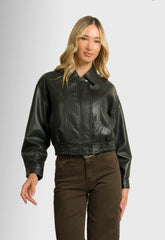ΜΠΟΥΦΑΝ CROPPED ΔΕΡΜΑΤΙΝΗΣ ΤΥΠΟΥ BOMBER-MAΥΡΟ