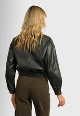ΜΠΟΥΦΑΝ CROPPED ΔΕΡΜΑΤΙΝΗΣ ΤΥΠΟΥ BOMBER-MAΥΡΟ