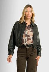 ΜΠΟΥΦΑΝ CROPPED ΔΕΡΜΑΤΙΝΗΣ ΤΥΠΟΥ BOMBER-MAΥΡΟ