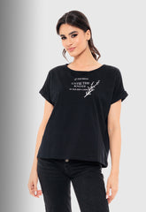 T-SHIRT ΒΑΜΒΑΚΕΡΟ ΜΕ ΤΥΠΩΜΑ KNOTS-ΜΑΥΡΟ