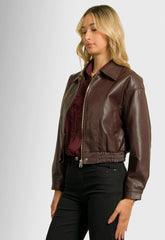 ΜΠΟΥΦΑΝ CROPPED ΔΕΡΜΑΤΙΝΗΣ ΤΥΠΟΥ BOMBER-ΣΚΟΥΡΟ ΜΠΟΡΝΤΟ