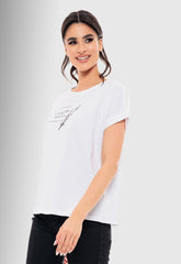 T-SHIRT ΒΑΜΒΑΚΕΡΟ ΜΕ ΤΥΠΩΜΑ KNOTS-ΛΕΥΚΟ