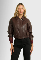 ΜΠΟΥΦΑΝ CROPPED ΔΕΡΜΑΤΙΝΗΣ ΤΥΠΟΥ BOMBER-ΣΚΟΥΡΟ ΜΠΟΡΝΤΟ