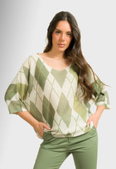 ΜΠΛΟΥΖΑ ΝΗΜΑΤΙΝΗ ΕΠΟΧΗΣ ΜΕ ΡΟΜΒΟΥΣ-ΧΑΚΙ