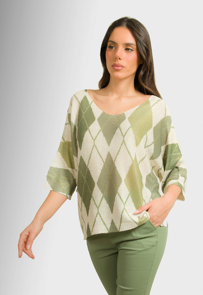 ΜΠΛΟΥΖΑ ΝΗΜΑΤΙΝΗ ΕΠΟΧΗΣ ΜΕ ΡΟΜΒΟΥΣ-ΧΑΚΙ