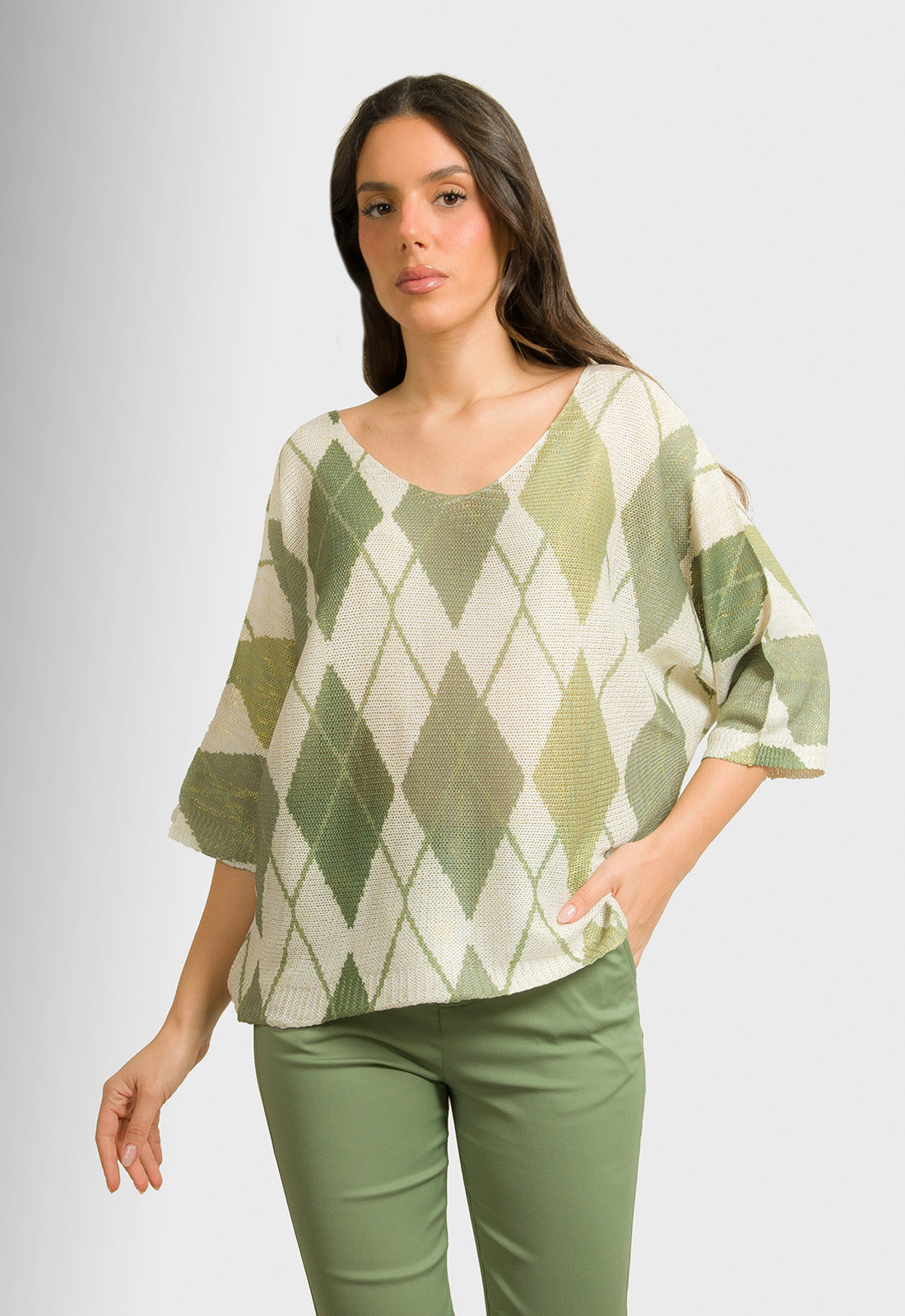 ΜΠΛΟΥΖΑ ΝΗΜΑΤΙΝΗ ΕΠΟΧΗΣ ΜΕ ΡΟΜΒΟΥΣ-ΧΑΚΙ