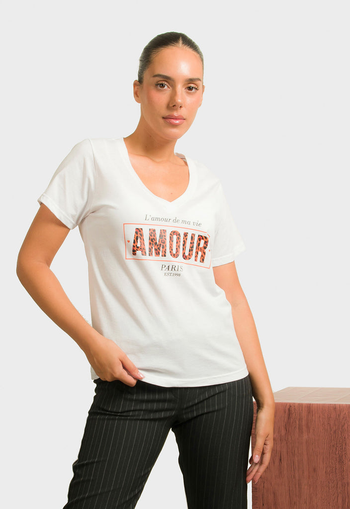 T-SHIRT ME ΣΤΑΜΠΑ AMOUR-ΛΕΥΚΟ