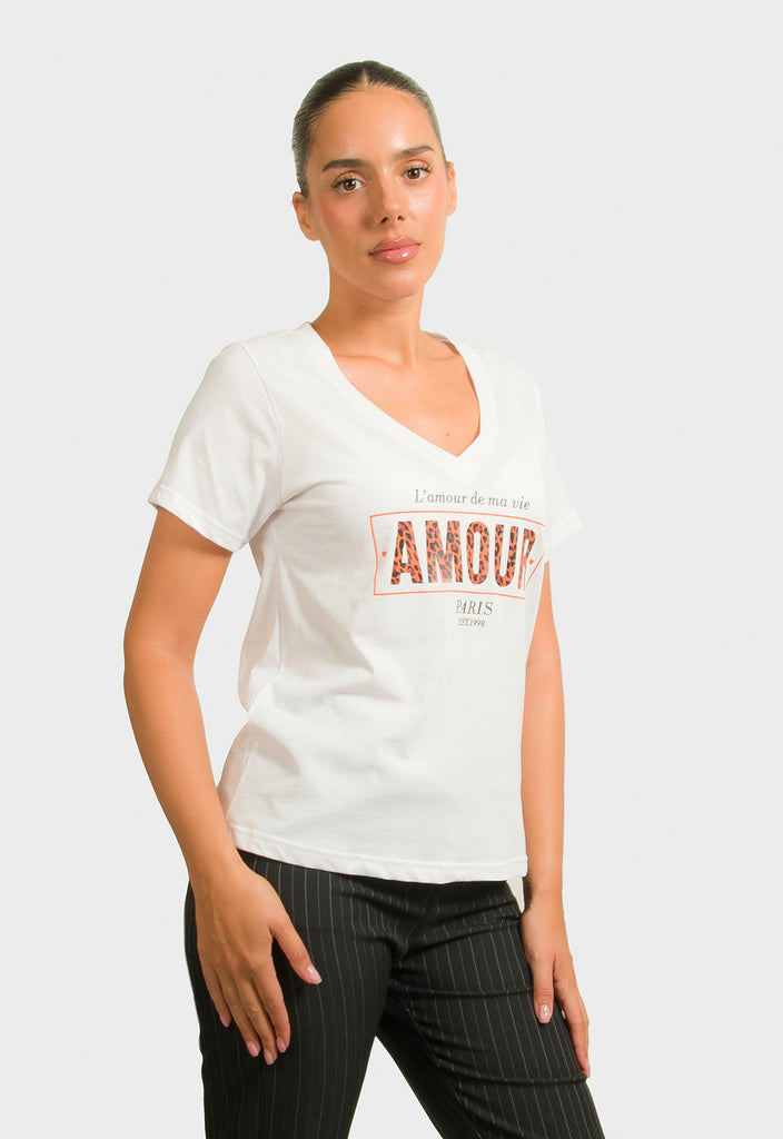 T-SHIRT ME ΣΤΑΜΠΑ AMOUR-ΛΕΥΚΟ