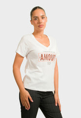 T-SHIRT ME ΣΤΑΜΠΑ AMOUR-ΛΕΥΚΟ