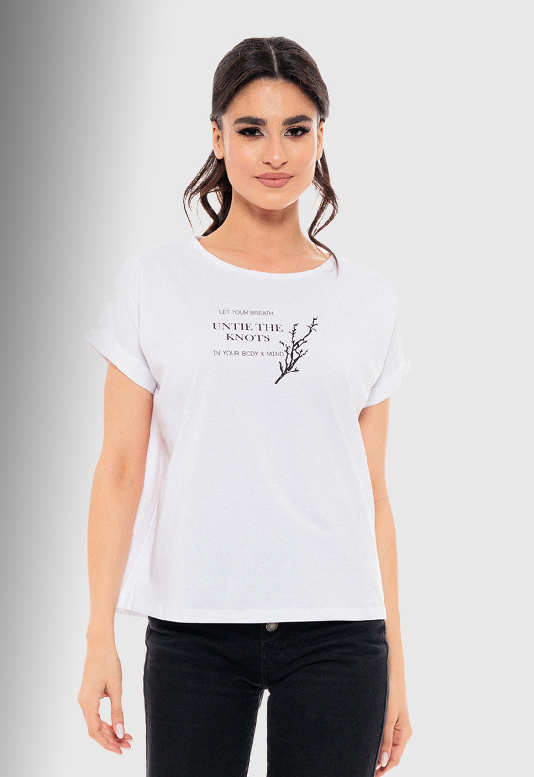 T-SHIRT ΒΑΜΒΑΚΕΡΟ ΜΕ ΤΥΠΩΜΑ KNOTS-ΛΕΥΚΟ