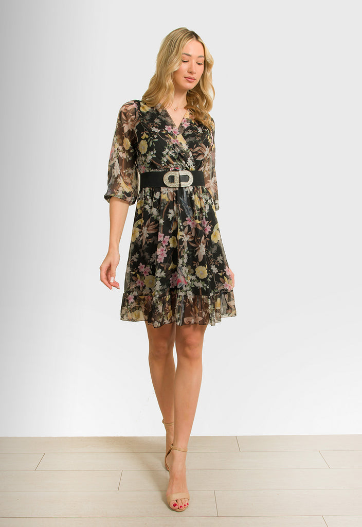ΦΟΡΕΜΑ ΜΙΝΙ FLORAL ΜΕ ΖΩΝΗ-ΜΑΥΡΟ