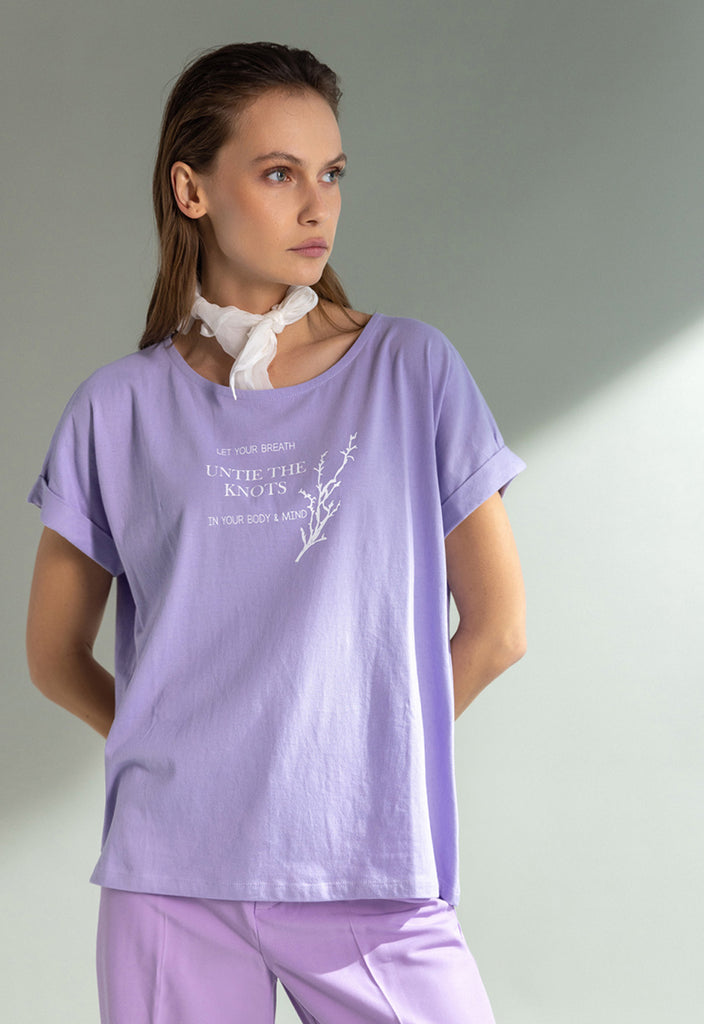 T-SHIRT ΒΑΜΒΑΚΕΡΟ ΜΕ ΤΥΠΩΜΑ KNOTS-ΛΙΛΑ