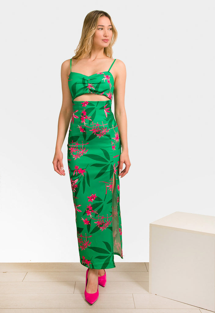 ΦΟΡΕΜΑ FLORAL ME CUT OUT - ΠΡΑΣΙΝΟ